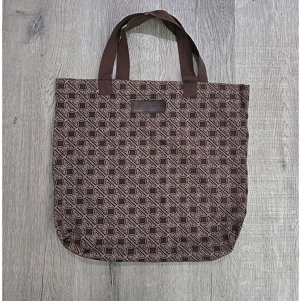 ANTONIO MELANI BROWN & TAN CANVAS/CLOTH TOTE BAG PURSE 16" X 17.5" SHOPPING TOTE